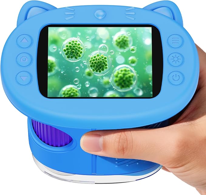 SEEKID Kids Microscope,1000X Handheld Digital Microscope (Blue) | 2.4" IPS Screen | Rechargeable Handheld | 8 LED Lights | STEM Toy for Exploring Science | Ages 5–12