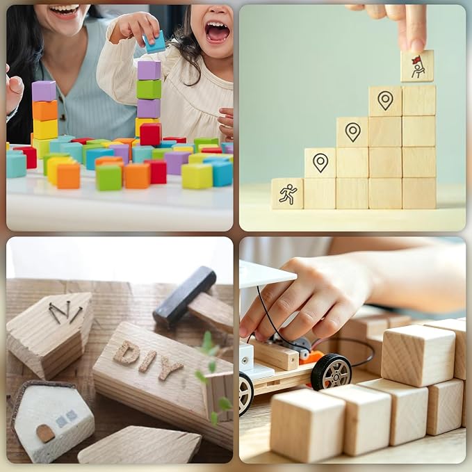 60Pcs Unfinished Wood Cubes,1Inch Wooden Blocks for Crafts | Blank Solid Wood Square Blocks for Painting, Craft Making, DIY,Building Model and Home Decor (60, 1 inch)