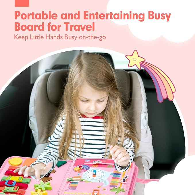 hahaland Busy Board for Toddlers Boys Girls Montessori Toys for 3+ Year Old | Preschool Educational Learning Activities Toddler Travel Toys for Ages 3 4 5 with Life Skill Number Color Weather