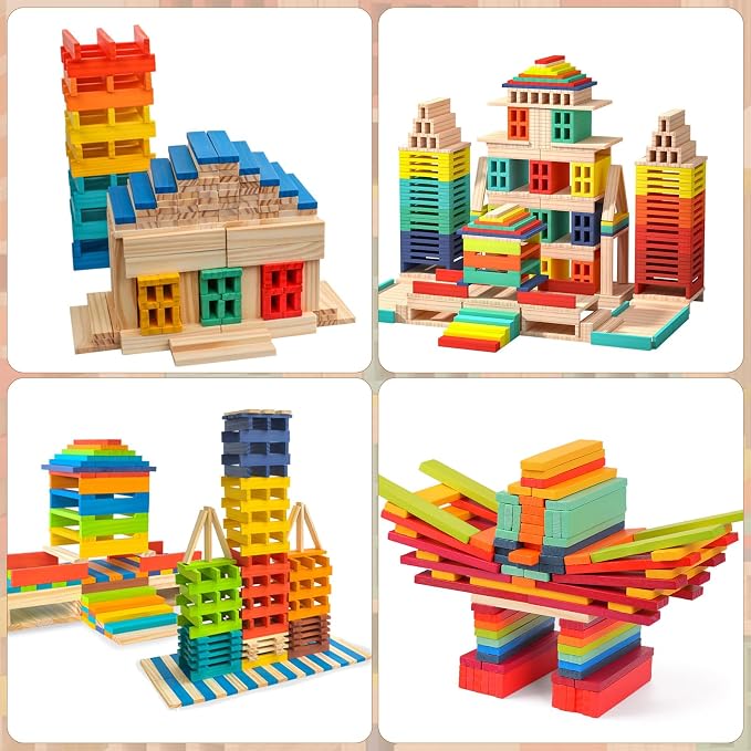 Hayder Classic Wooden Building Blocks Set, 100PCS | Solid Wood Blocks in 9 Colors Stacking Educational Toy Set for Kids