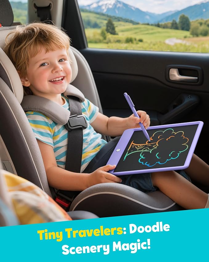 12 Inch LCD Writing Tablet for Kids, Coloring Drawing Pad, Mess Free Doodle Board, Airplane Travel Toys for Boys and Toddlers, Road Trip Essentials, Gifts for 3-8 Year Old Girls (Purple)