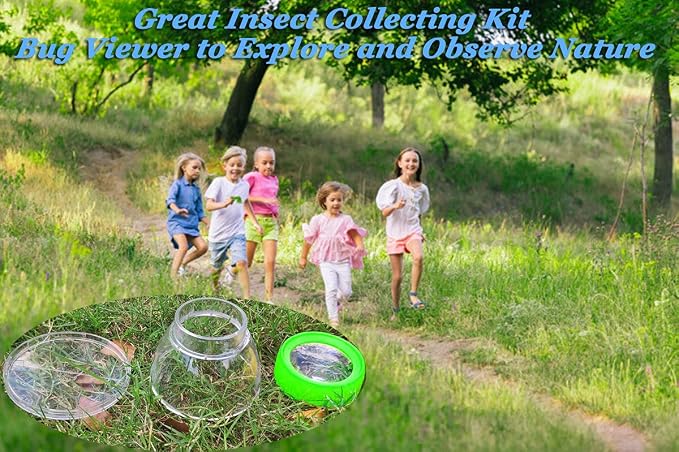 Bug Viewer for Kids 5X Magnifying Insect Observation Kit Built-in 7cm Ruler with 2 Slant Tweezers Bug Viewer Catcher Cage for Kids Science Nature Exploration (2 Pack Green), LX-4LS