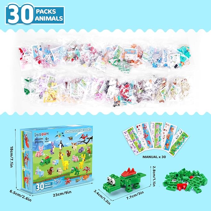 INSOON 30 Packs Animal Party Favors for Kids, 810 PCS Mini Animal Building Block Toy Set for Goodie Bag Fillers Classroom Prizes Easter Birthday Children's Day for Boys Girls Student Ages 6+ | 810PCS Mini Animal Building Toy Set for Goodie Bag Fillers ...