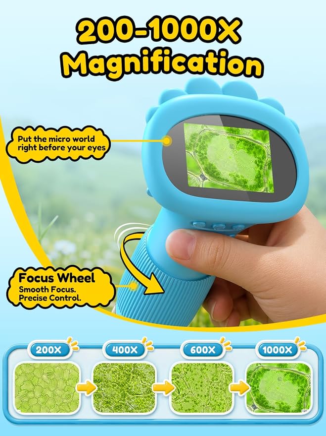 Acoath Microscope for Kids, 1000X Handheld Digital Miniscope with 2.0" Screen, Portable Pocket Microscope Education Toys Birthday Gifts for Age 3 4 5 6 7 8 9 10 Girls Boys