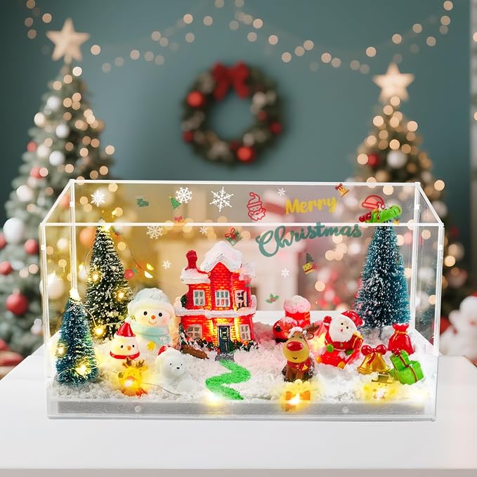 Christmas Sensory Bin for Kids Christmas Decorations, Christmas DIY Decoration Art Kit for Kids with Sandbox, Castle, Christmas Tree, 3 Color Sand Gift Birthday Gift for Children Ages 3+