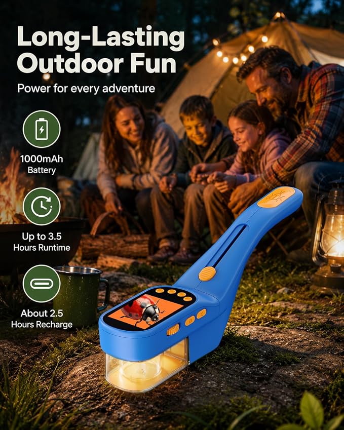 Ashfly Bug Catcher for Kids, Handheld Microscope for Kids with Screen | No-touch catching with clear chamber, manual focus, photo/video and USB-C PC viewing for close-up insect observation