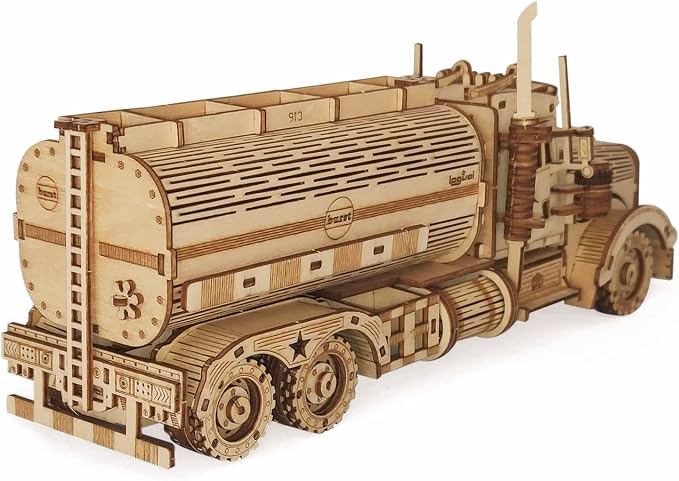 3D Wooden Tank Truck Puzzle, Wood Crafts DIY Assembly Mechanical Truck Model Kits, Wooden STEM Brain Teaser Puzzles, Christmas Birthday Gifts for Adults & Teens