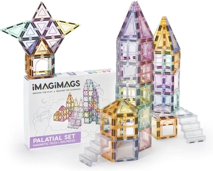Pastel Magnetic Tiles, 108-Piece Palatial Set with Stairs | Palace & Castle Building Blocks, Strong Magnets, STEM Toy, Ages 3+