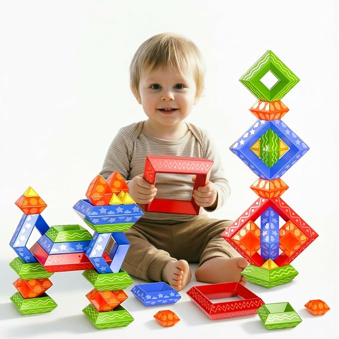 Doloowee Montessori Toys for Toddlers 1-3 3-5 - 30Pcs 3D Pyramid Stacking Blocks for Kids - STEM Educational Sensory Toys for 2 3 4 Year Old Boys Girls - Preschool Learning Birthday Gifts
