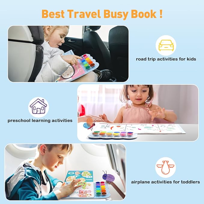 Jar Melo Fingerprint Coloring Book for Kids, 12 Colors Ink Pad Handprint Coloring Book, Preschool Art Learning, Travel Activity for Kids 3+