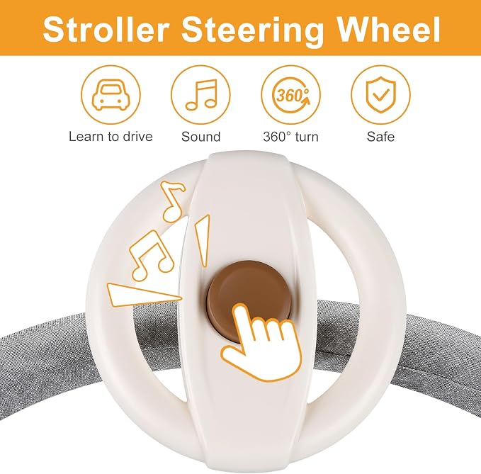 Accmor Stroller Steering Wheel Toy, Steering Wheel for Shopping Carts | Simulated Steering Wheel Universal Detachable Pretend Driving Funny Stroller Toy Attachment