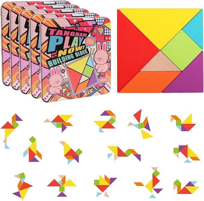 5 Pack Wooden Blocks Puzzle Brain Teasers Toy | STEM Montessori Educational Gift for Kids Ages 3-6 Stocking Stuffers