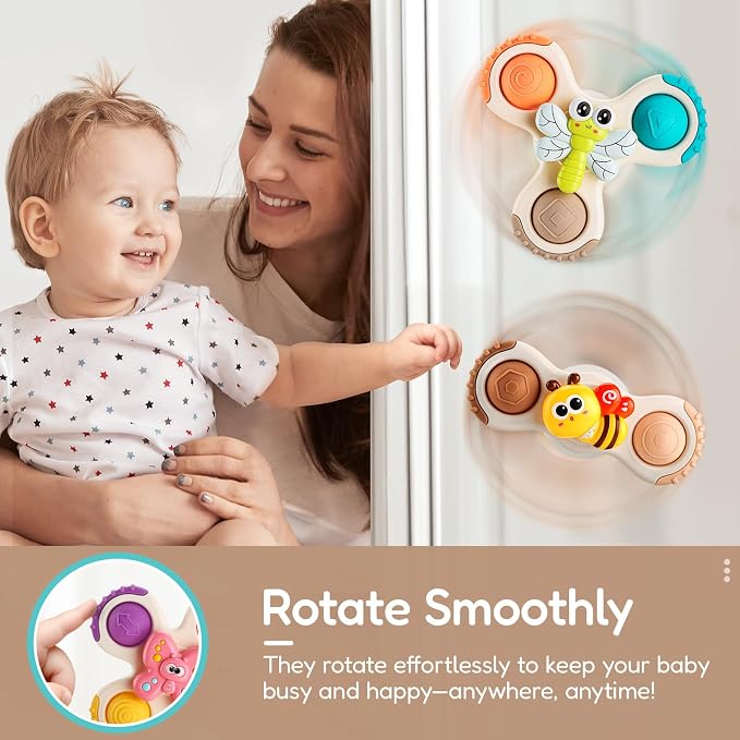 Pop Suction Cup Spinner Airplane Travel Toys for 1 Year Old Boy Girl | Novelty Spinning Tops Infant 12 18 Months,1 2 Year Old Boy Birthday Gift for Toddlers ,Sensory Baby Bath Toy Kids Ages 1-3
