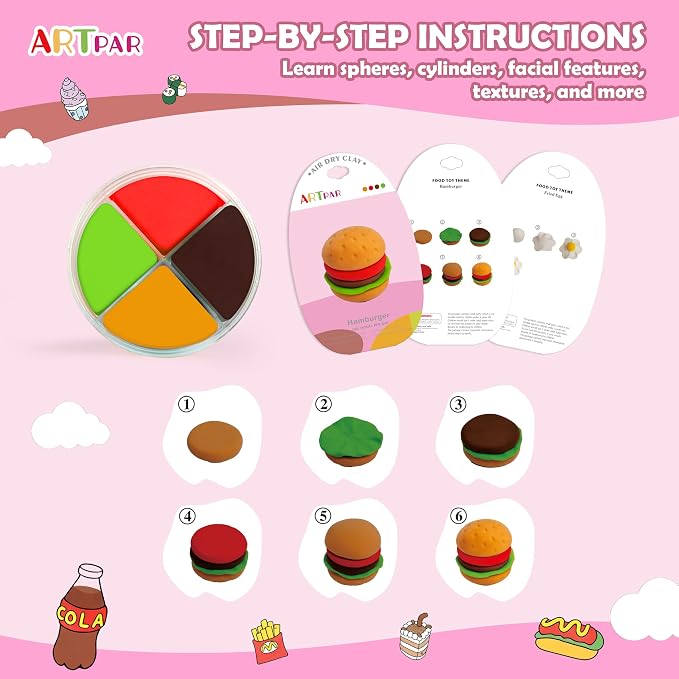 ARTPAR Air Dry Clay for Kids,12 Mini Food Modeling Magic Clay Sculpting Kit | Safe Non-Sticky,Ultra Light & Soft,Arts & Crafts Fun Playset Kitchen Toys,Home Party Favors for Boys Girls 3+ Years