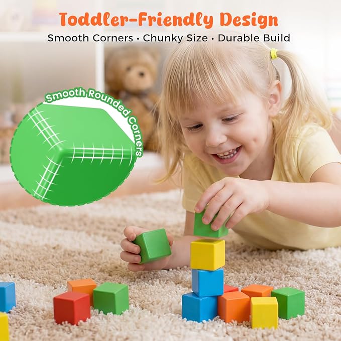 LovesTown 28PCS Large Magnet Building Blocks, 1.3inch, with a Storage Bag | STEM Building Toy, for Kids 3+, Montessori Learning Cubes, Fine Motor Skills, Creative Play