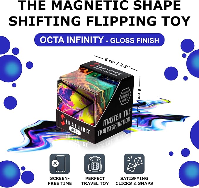 Shashibo OCTA Magnetic Puzzle Toy, Stress Relief Fidget Toy | 30+ Possible Shapes, Sensory Fidget Toy For Adults & Kids, Fun Shape Shifting Puzzle Toy For All Ages