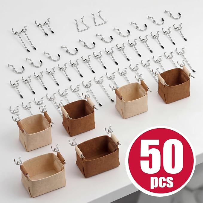 Spampur Peg Board, 8 Pack Metal Pegboard Wall Organizer with Accessories | Black Pegboard Panels with 50 Pcs Hooks and Baskets, Wall Organizer for Office, Craft Room Organization, Garage, Sewing Room