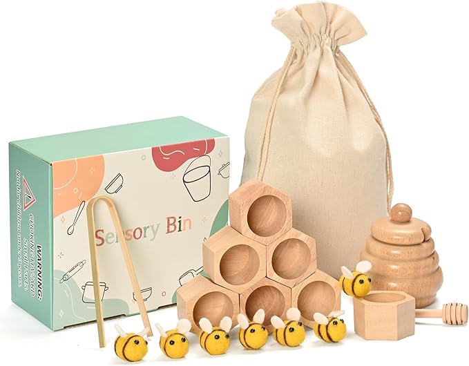 Sorting Stacking Wooden Toys for Toddlers, Wood Bee Hive | Montessori Toys for Toddlers, Sensory Bin Tool Toy, Fine Motor Skill Tactile Toy, Early Learning Educational Gift for Kids