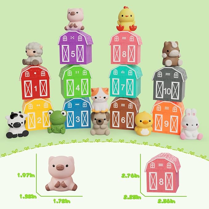 Learning Toys for 1 2 3+ Year Old Toddlers, 20pcs Farm Animals Barn Toys | Finger Puppets for Kids,Montessori Counting Matching & Color Sorting Toy,Easter Christmas Birthday Gift for Baby Boys Girls