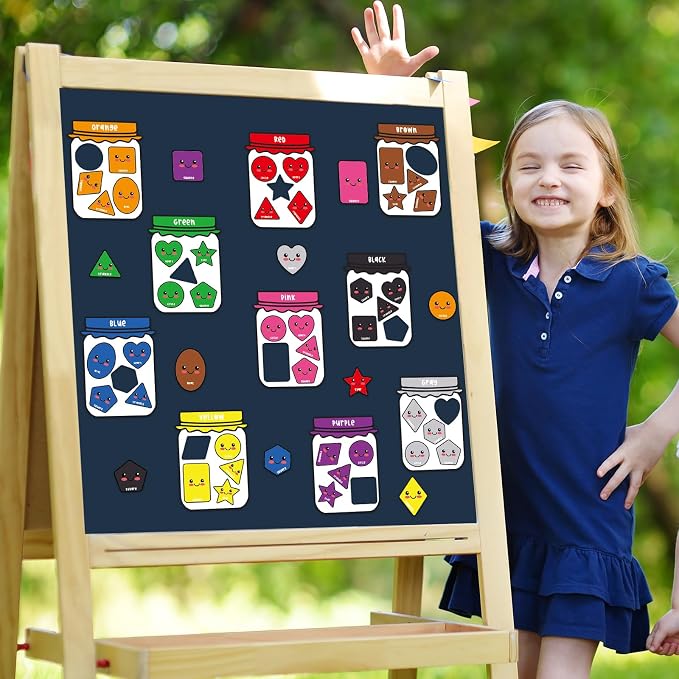 QOUBAI 10 Packs Shape Color Recognition Fridge Magnetic Sorting Set | Shapes Magnets for 1-3 Toddlers Educational,Kids Preschool Learning Magnets for Refrigerator Whiteboard Classroom Game