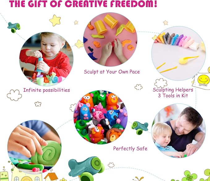 Air Dry Clay, 36 Colors Modeling Clay Kit with 3 Sculpting Tools, Magic Foam Clay for Kids and Adults, DIY Molding Clay Gift for Boys and Girls (Pack of 3)