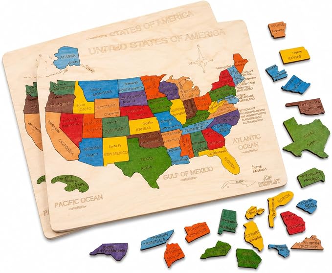 USA Map Wooden Jigsaw Puzzle for Kids | 44 Puzzle Pieces | Learning & Educational Toy Gift for Boys & Girls (ASTM Safety Rating: 3+ Years)
