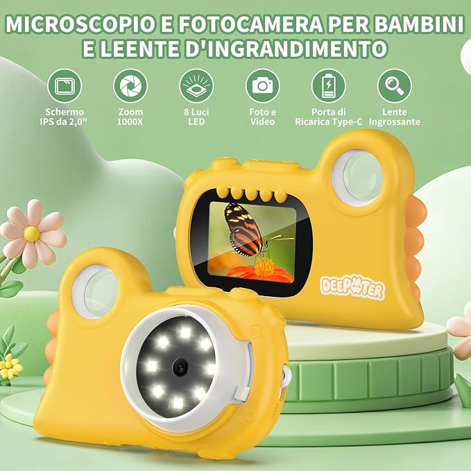 2 in 1 Microscope for Kids & Video Camera, Deepoter 1000X Digital Microscope with 2.0" Screen, Portable Handheld Kids Camera Toys, STEM Educational Science Kit Gifts for 3-12 Age Years Old Boys Girls | Pocket-Size Design Lightweight and Easy to Carry f...