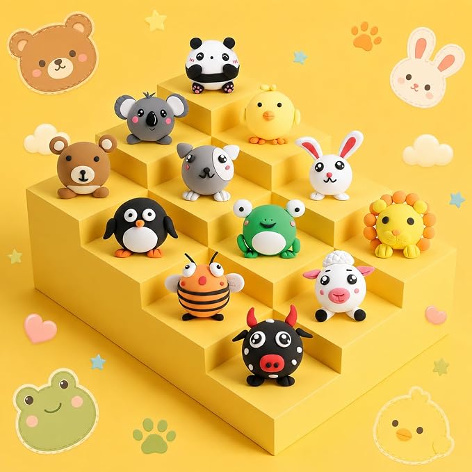 Air Dry Clay Kit -12 Animals Modeling Clay for Kids Arts and Crafts | Ultra Light & Soft,Safe & Non-Toxic,No-Sticky & Crack,DIY Molding Clay with Sculpting Tools,Party Favors Gifts for Girls Boys