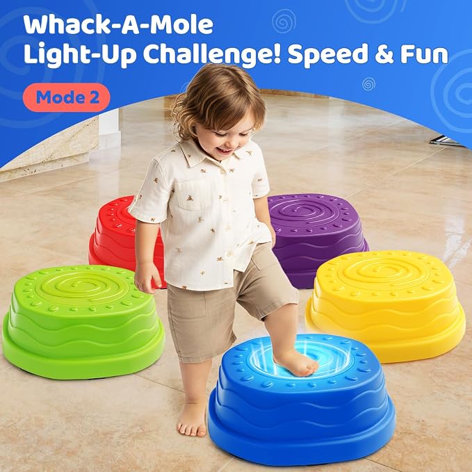 Stepping Stones for Kids - 3 Game Modes Stepping Stones with Light up&Music Non-Slip Balance Sensory Indoor Outdoor Play, Toddler Activities, Toys Birthday for Children Aged 3+
