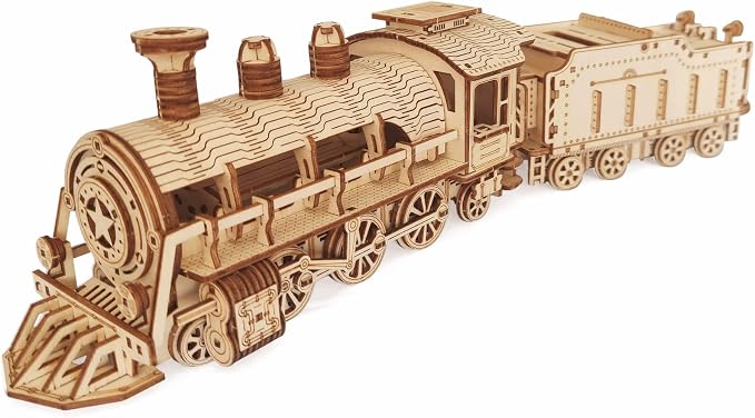 3D Wooden Steam Train Puzzle, DIY Assembly Train Model Kits, Wood Crafts STEM Brain Teaser Puzzle, Steam Train Christmas Birthday Gifts for Adults & Teens