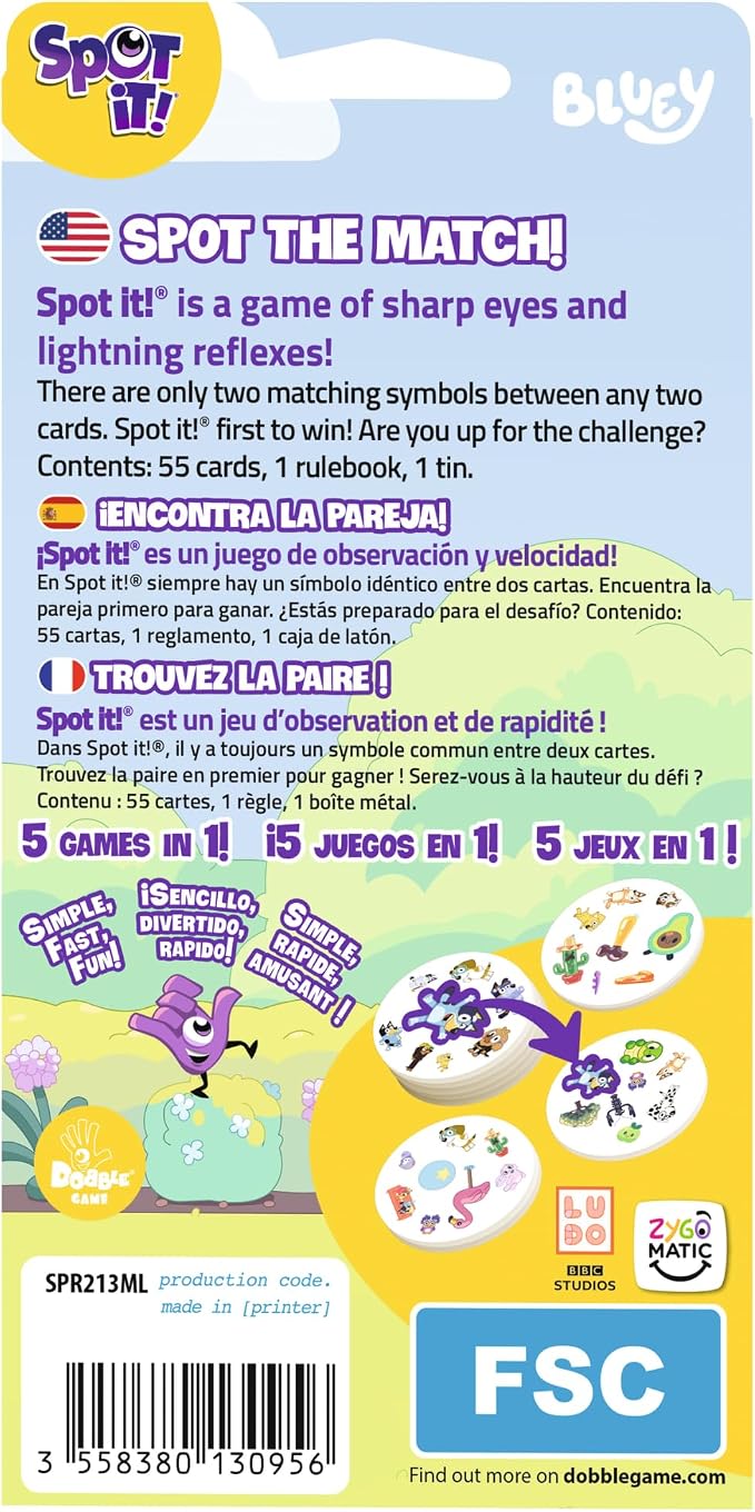 Asmodee Spot It! Bluey Card Game | Fast-Paced Matching Game Featuring Bluey & Friends, Fun for Family, Kids & Adults, Ages 4+, 2-8 Players, 15 Minute Playtime
