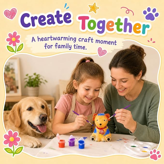Paint Your Own Dog Lamp Kit, Crafts for Kids Ages 6-12, Gifts for Girls Boy | Dog painting kit with paints and 3D night light; arts and crafts activity, room decor and birthday gifts for kids ages 6-12
