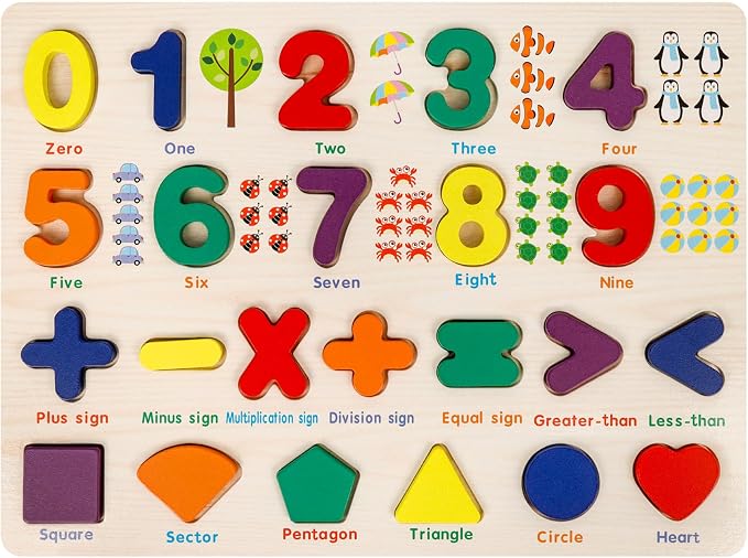 Number Puzzle Wooden Puzzles for Children Shape Learning Puzzles Toys | Puzzle Board & Letter Blocks, Preschool Educational for Girls Boys Gifts, Pattern Number