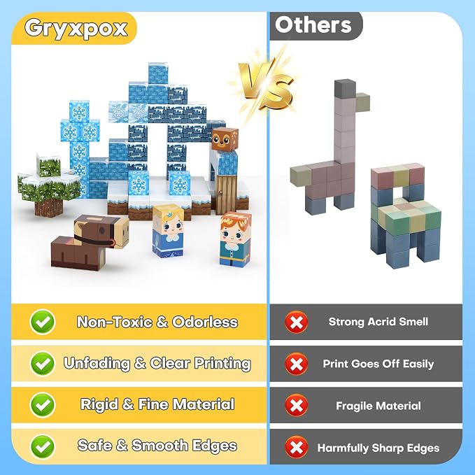100pcs Magnetic Blocks, Magnetic Blocks for Kids Ages 4-8 | Magnetic Cubes Sets for Ice Castle Build, Stacking Magnets for Kids, Birthday Gifts for Boys and Girls Age 3+ Years Old