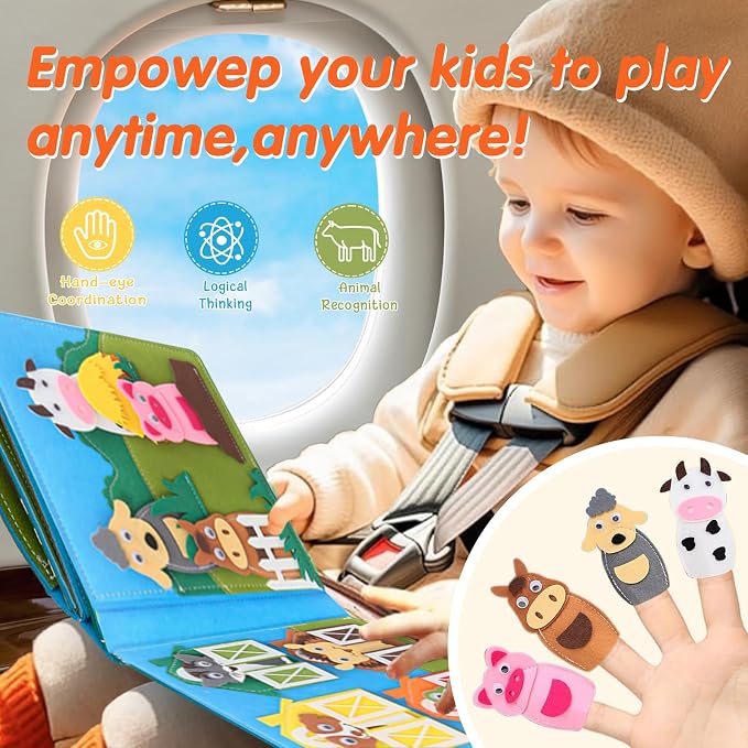 Montessori Farm Busy Book for Toddlers,Montessori Toy for 3 4 5 Years Old Boy Girl-Busy Quiet Book with Life Skills, Color Sorting, Counting Number, Autism Sensory Toy for Airplane Travel