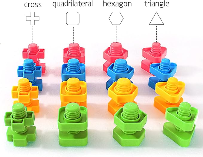 TOMYOU 32 pcs Shapes Nuts and Bolts Stacking Toys - STEM Color Sorting Learning Games - Montessori Building Kids Matching Game for Preschoolers - Construction Fine Motor Skills for Kids