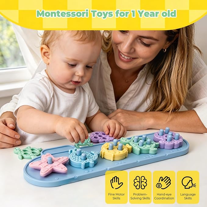 Montessori Toys for 1+ Year Old, Silicone Baby Stacking Shape Color Sorting Toys for Toddlers 1-3, Preschool Learning Activities Toddler Games, 1 2 3 Year Old Girls Boys Birthday Gifts