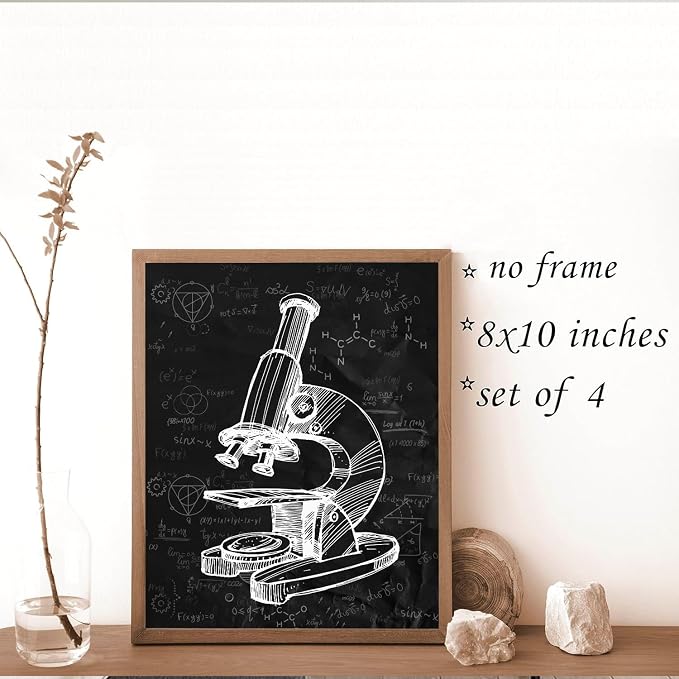 Chemistry Wall Art,Black and White Science Explore Poster 8x10Inch | Science Classroom Poster for Laboratory Kids Playroom Bedroom Classroom Bulletin Board Art Print Set of 4 Unframed