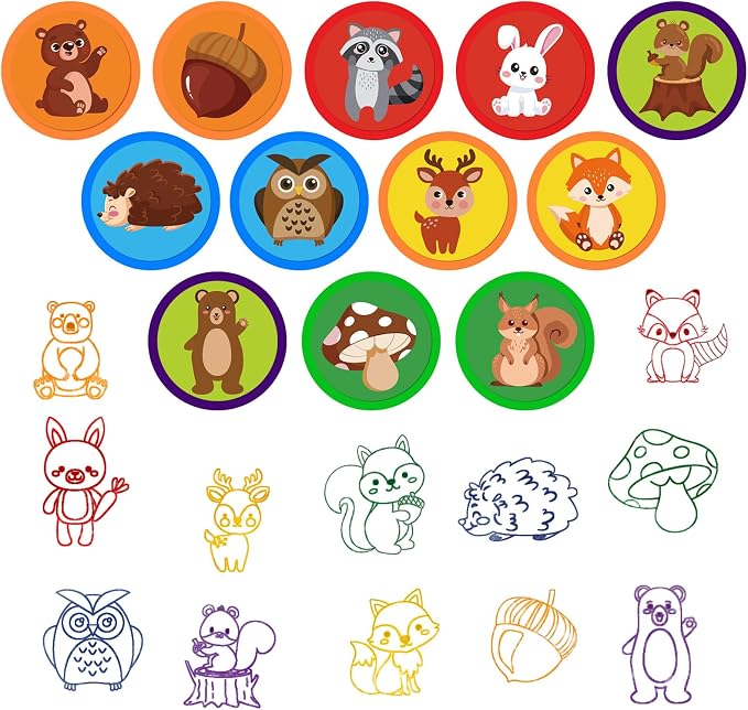 Cinrobiye 24 Pcs Woodland Animals Stampers Party Favor Set, Cute Forest Animal Stamps for Kids Birthday Party, Classroom Rewards, Nature Learning Toys, Goody Bag Fillers