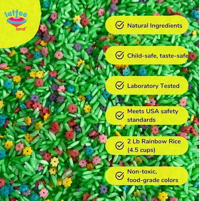 Summer Sensory Rice Bin Fillers for Kids -2 LB (4 Cups) | Sensory Play Set with Colored Rice Mix | Montessori Activities Play | Non-Toxic & Child -Safe Spring Flower Rice | Sensory Table Filler