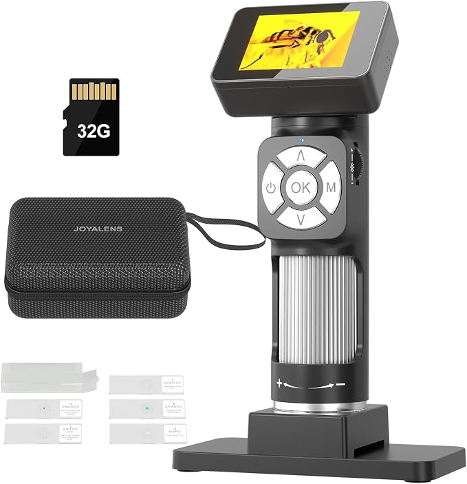 JL112 Handheld Microscope for Kids Adults, Portable Digital Microscope with 2" LCD Screen, 1080P USB Pocket Microscope Camera with 8 LED Lights, PC View, Microscope Slide Kit, 32GB