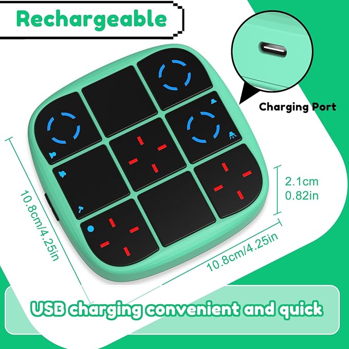 KOQQQ Rechargeable Tic-Tac-Toe Bolt Game, Upgraded 4-in-1 Handheld Puzzle Console, Electronic Educational Memory Game, Portable Travel Car Ride Board Games for Kids Adults (Cyan)