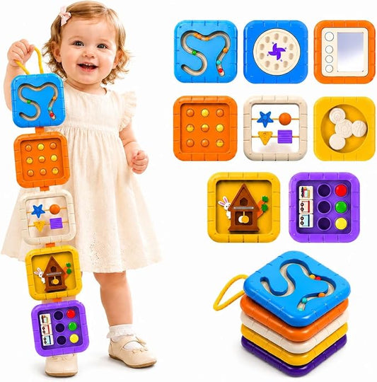 Busy Board for 1 Year Old, Travel Toys for Toddler 1-3 on Plane Car, Montessori Busy Board Busy Cube, Toys for 1 Year Old Boy Girl, Stocking Stuffers for Toddler (Purple)