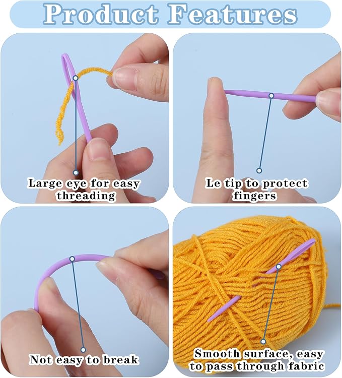 Plastic Needles for Yarn, Plastic Sewing Needles for Kids | with Threader, & Storage Box, 2.2 in, 2.8 in, 3.5 in, & 5.9 in, for Handmade Crafts, Canvas and Yarn Projects