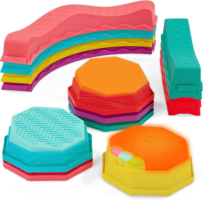 B. toys Balance Beam Set, Musical Wavy Beams & Sensory Stones | Balance & Groove Set with 8 wavy beams, 5 sensory stones, and 1 musical stepping stone for indoor or outdoor play, 3+ Years