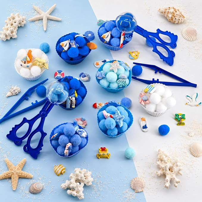 152 Pcs Ocean Sensory Bin Items Summer Beach Counting Sorting Sea Animals Sensory Bin Filler Fine Motor Sea Star Shell Fish Counts for Summer Counting Sorting