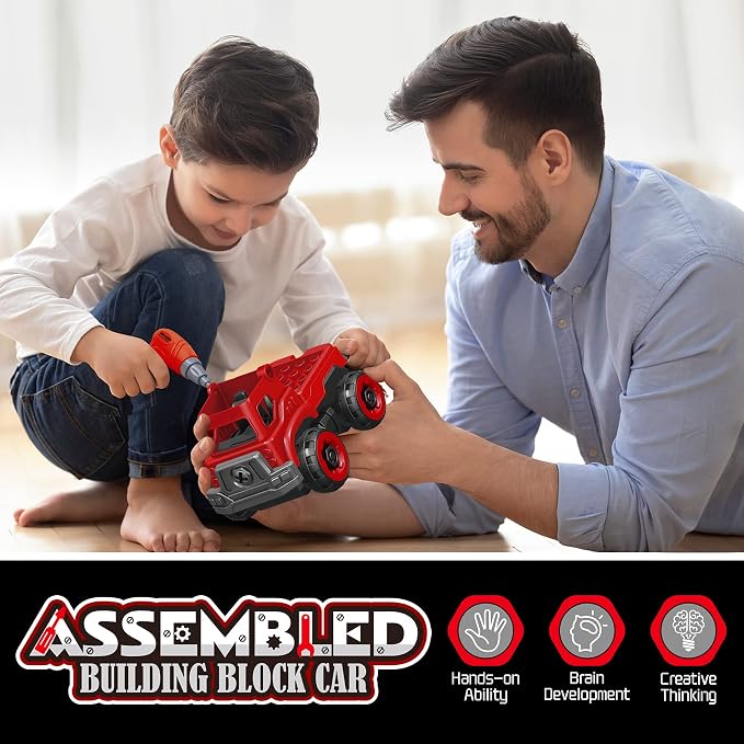 4-in-1 Take Apart Toys Truck with Electric Drill, DIY Assembly Fire Truck | Toy Vehicles, Kids STEM Building Educational Cars Toys, Birthday Gifts for Age 3 4 5 6 7 8 Years Old Boys Girls
