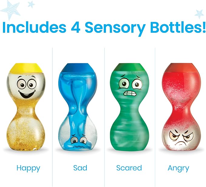 hand2mind Express Your Feelings Sensory Bottles-Primary Emotions | Toddler Sensory Toys, Quiet Fidgets for Classroom, Calm Down Corner Supplies, Social Emotional Learning, Mindfulness for Kids