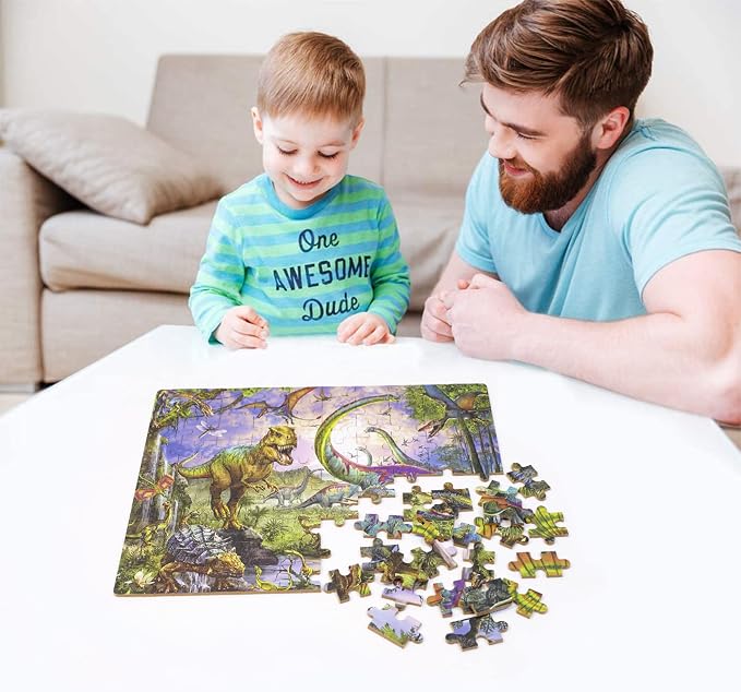 LELEMON Puzzles for Kids Ages 4-6,100 Piece Puzzles for Kids in Metal Box | Dinosaur Educational Kids Puzzles Jigsaw Puzzles,Children 100 Piece Puzzle Games Puzzle Toys for Girls and Boys