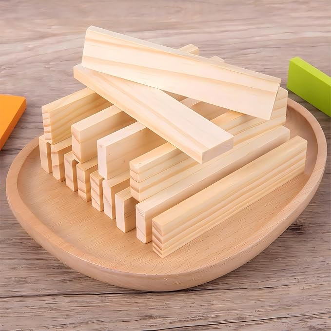 Premium 300 Pcs Natural Wooden Building Planks Building Blocks Kits for Kids 3-12, Open-Ended Classic Pine STEM Construction Toys Set for Castles, Bridges & Towers, Educational Learning Gift (4.7 in)